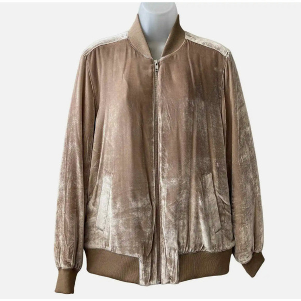 Madewell Champagne Silk and Rayon‎ Velvet Ribbed Bomber Jacket Size XS